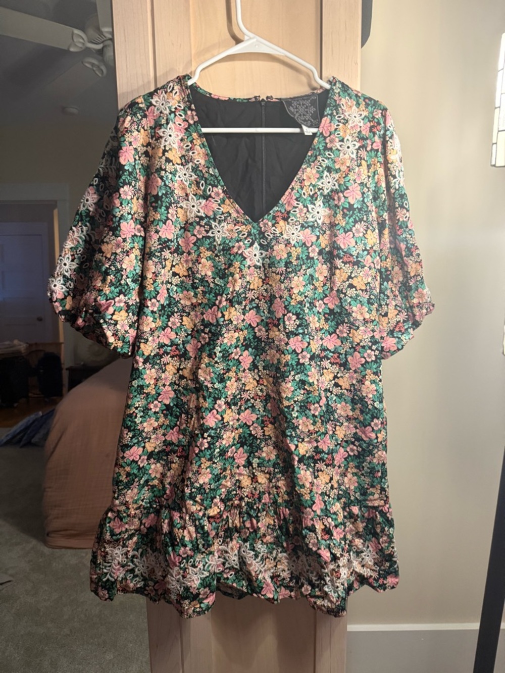 Johnny Was Floral V-Neck Tunic in Green, Pink and Yellow